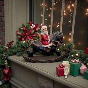 VTG Santa Claus on Rocking Horse Ceramic Figurine Christmas Home Decor 11"